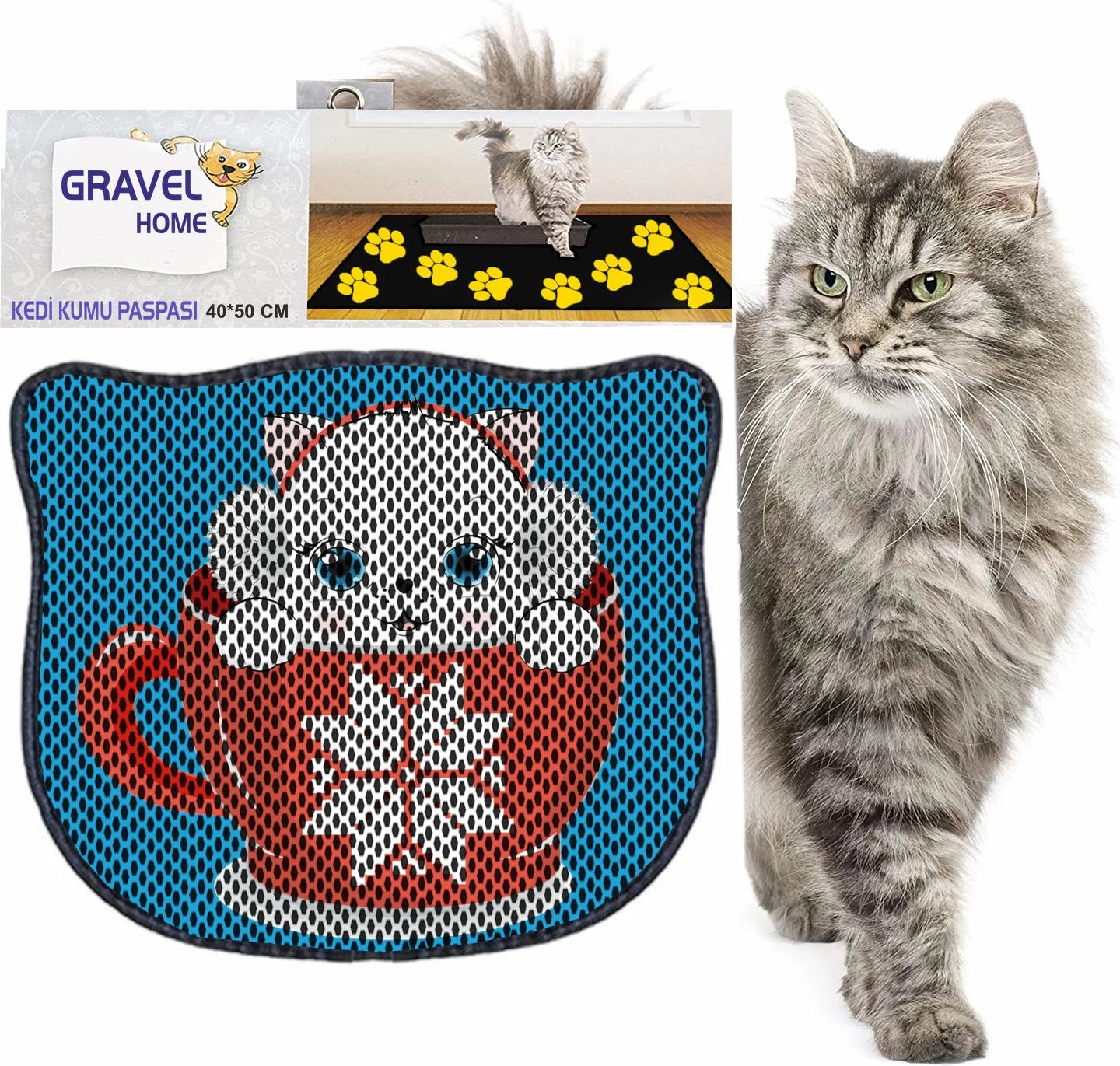 Tapet për rërë maceje, Paws & Whiskers, Kdkafa0060, shumëngjyrësh, 40x50cm