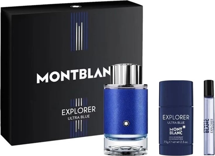 Set Eau de Parfum dhe deodorant për meshkuj Mont Blanc Explorer Ultra Blue, 100ml + 7.5ml + 75ml