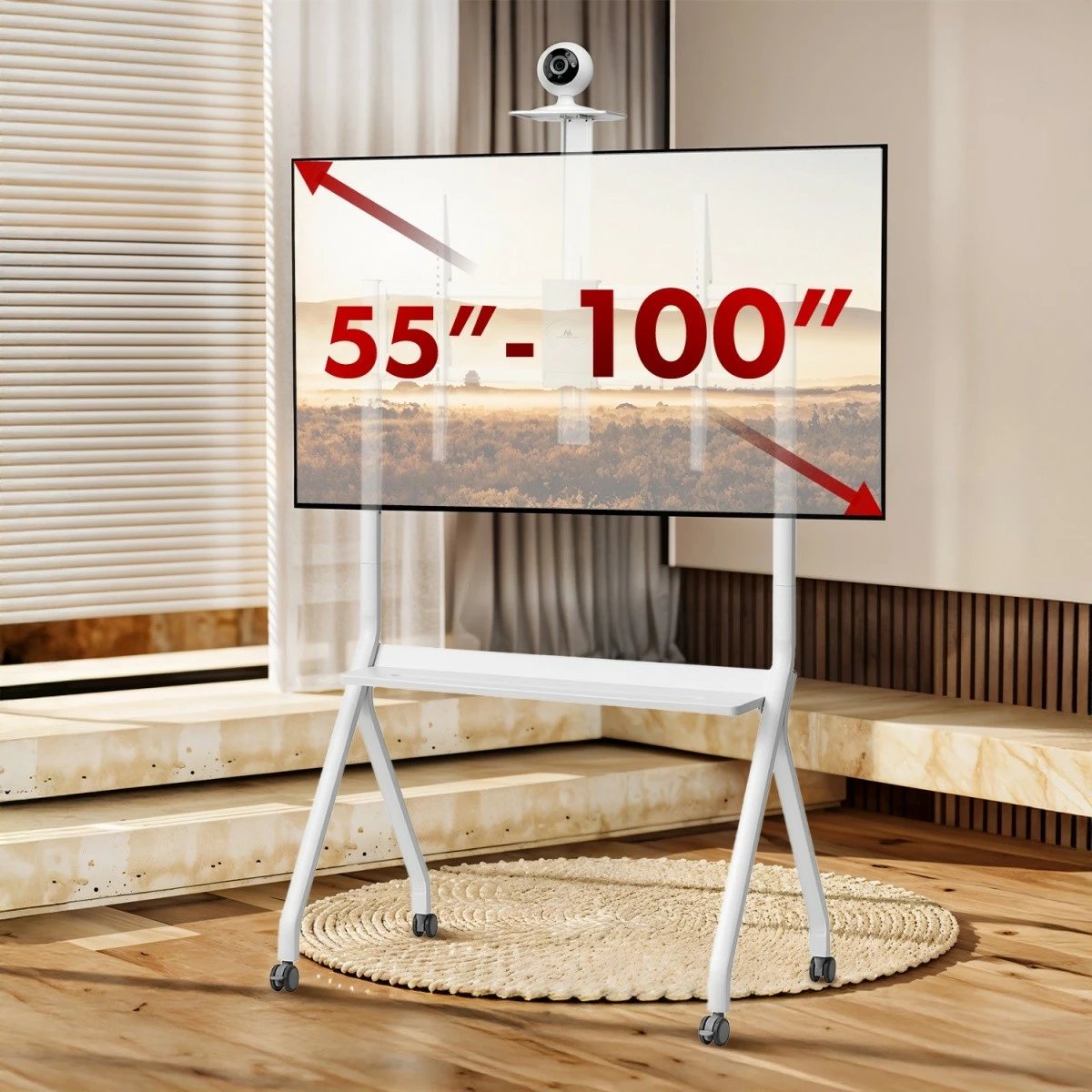 stendë TV me rrota, Maclean MC-114 W, 55–100", 120 kg, VESA deri 900×600, e bardhë