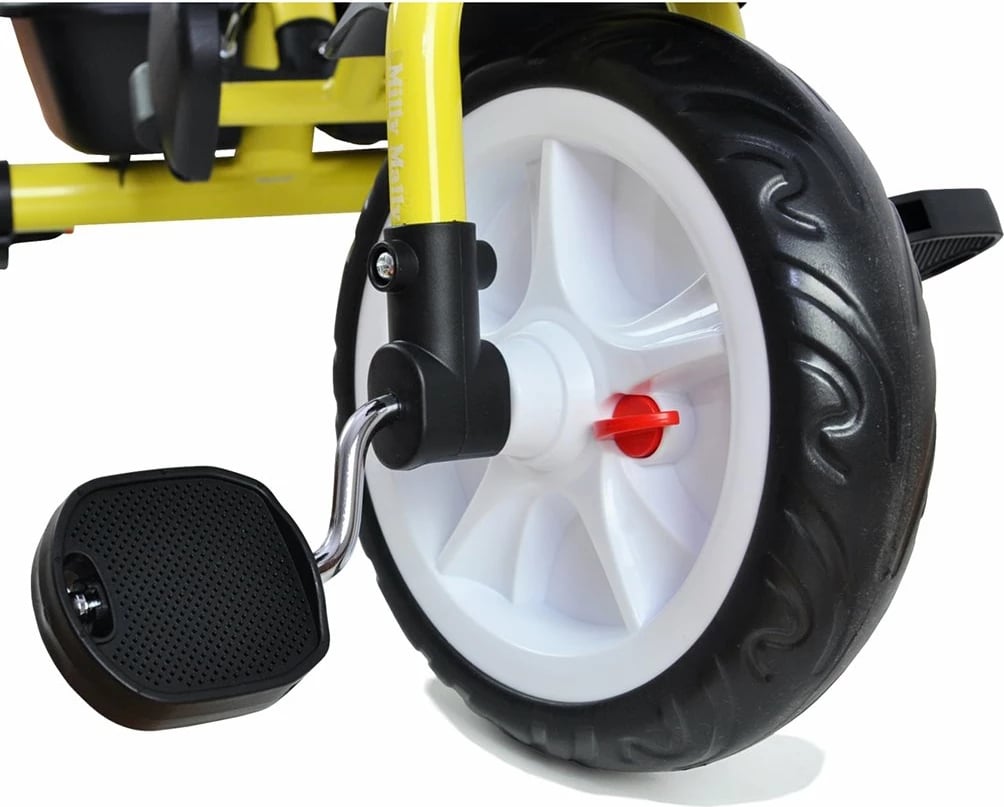 Tricikël fëmijësh, Milly Mally Axel, me shufër drejtimi të rregullueshme, kornizë çeliku, rrota EVA, pedale me bllokim, 1–3 vjeç, e gjelbër