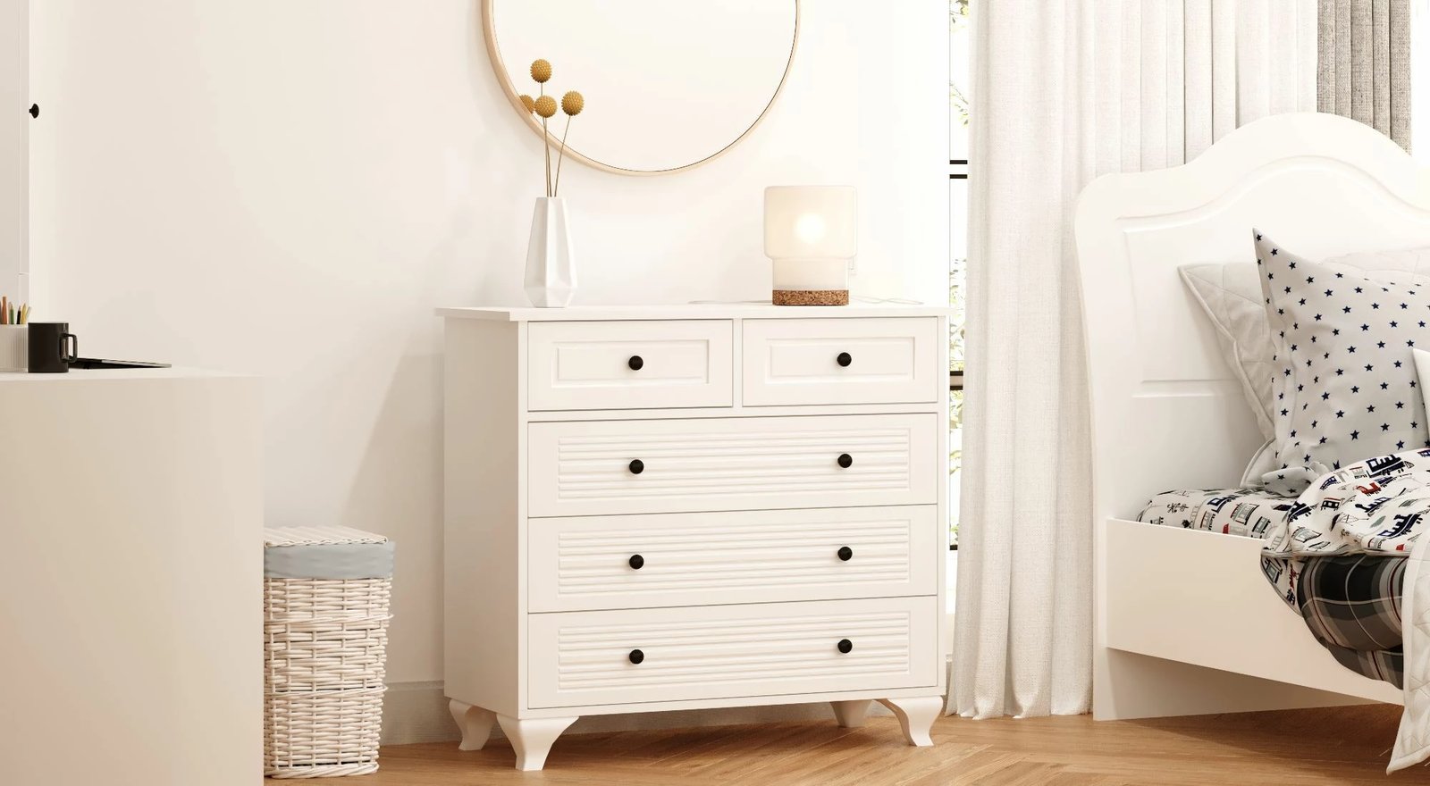 Komodë Skye Decor, ngjyrë e bardhë mat, Rb-119