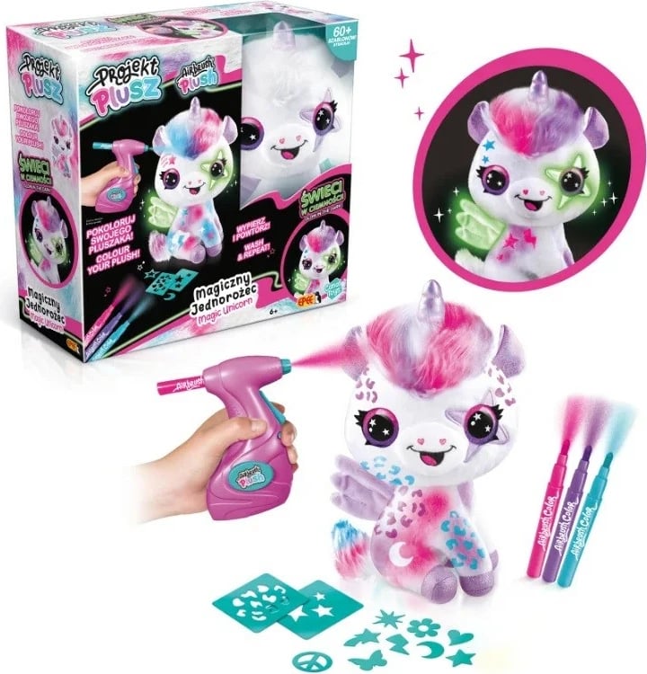 Set pelush magjik unicorn, Epee EP60180, që ndriçon në errësirë, me aerograf dhe 4 markera, multingjyrësh