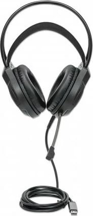 Kufje gaming MANHATTAN RGB LED, USB, over-ear, me mikrofon, e zezë