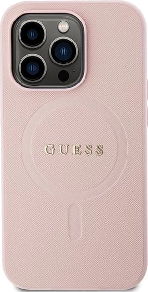 Mbështjellës Guess GUHMP14XPSAHMCP për iPhone 14 Pro Max, Saffiano MagSafe, rozë
