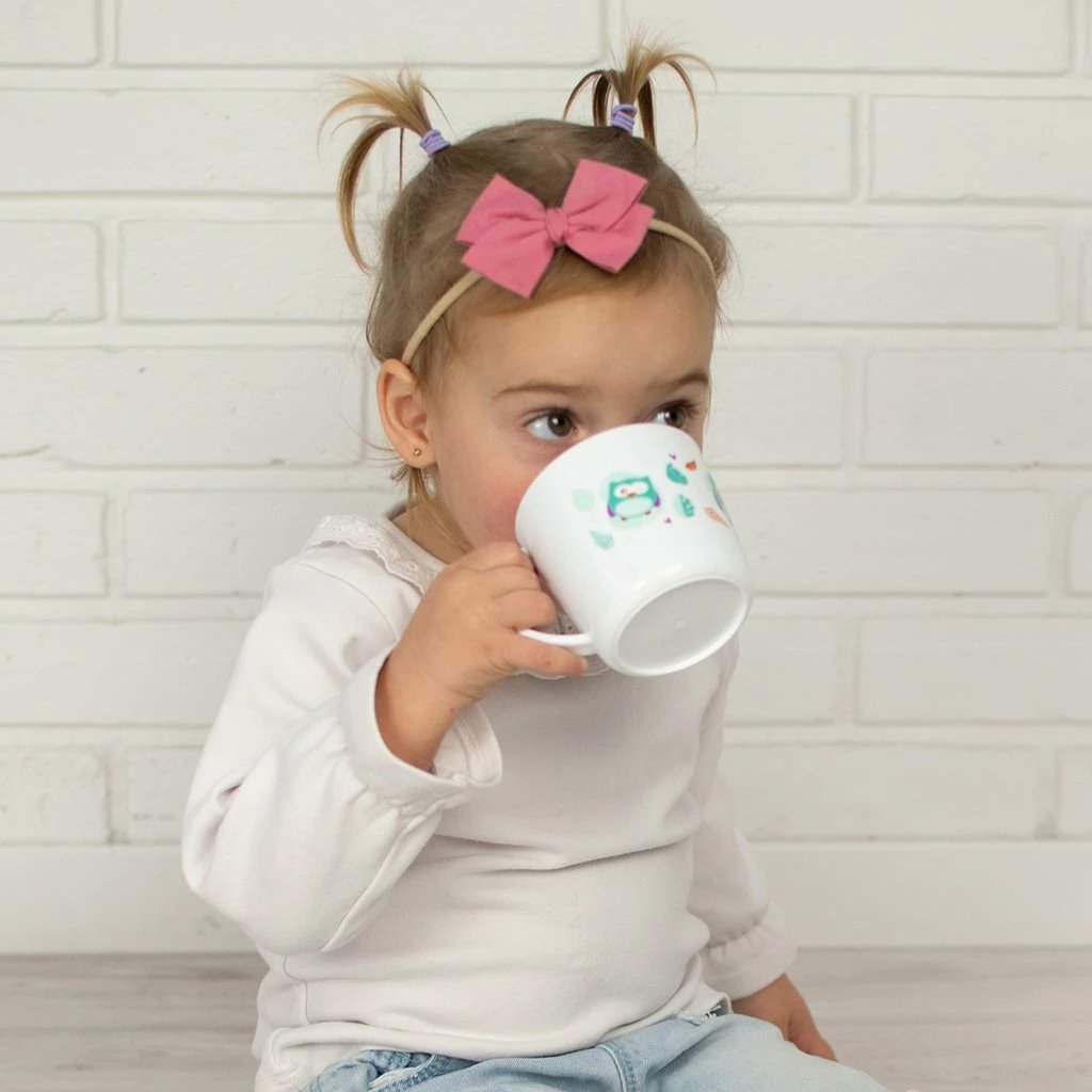 Gotë me dorezë, AKUKU, 250 ml, pa BPA, motiv elefantësh, e bardhë