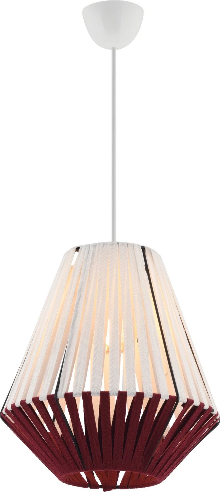 Llambë tavani Opviq, Jani, trup metalik, kapak makrame, e bardhë dhe e kuqe Llambë tavani Opviq, Jani, trup metalik, kapak makrame, e bardhë dhe e kuqe