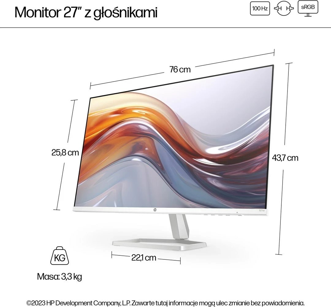 Monitor HP 27", FHD, me altoparlantë, 527sa, Argjendtë