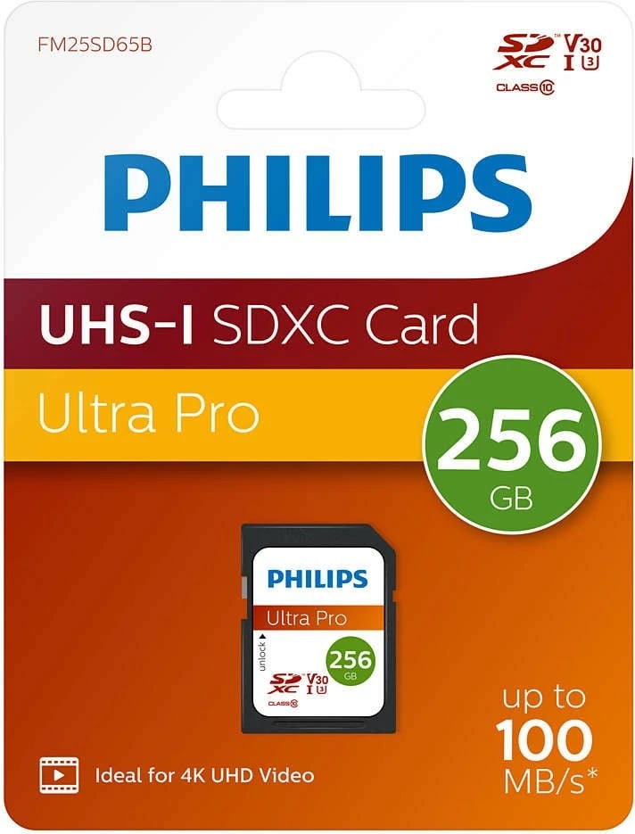 Kartelë SDXC Philips FM25SD65B 256GB Ultra Pro, Class 10, UHS-I, V30, e zezë