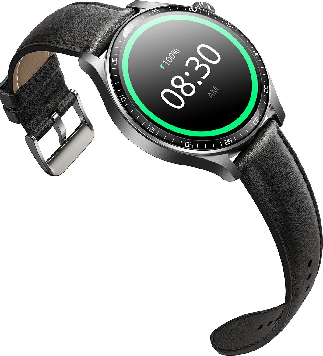 Smartwatch Joyroom JR-FC2 Pro, 1.46" HD, Bluetooth thirrje, 350mAh, Gri e errët, rripa lëkure dhe silikoni