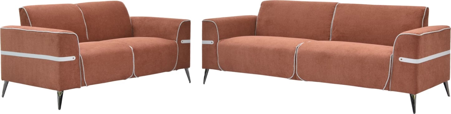 Set divanësh 2 pjesë FERIN FH6070.04, pëlhurë portokalli, këmbë metalike ngjyrë kafe e errët