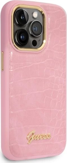 Mbështjellës Guess Croco Collection për iPhone 14 Pro, rozë