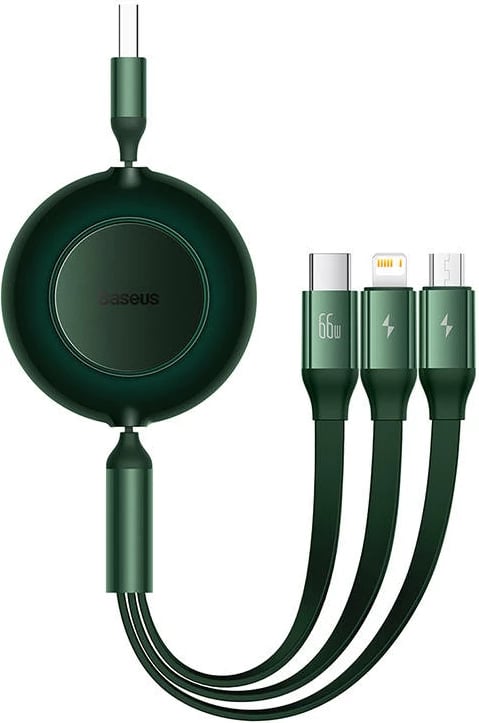 Kabllo 3-në-1 Baseus Bright Mirror 3, 1.1m, USB-C/Lightning/Micro USB, 66W, e gjelbër Kabllo 3-në-1 Baseus Bright Mirror 3, 1.1m, USB-C/Lightning/Micro USB, 66W, e gjelbër