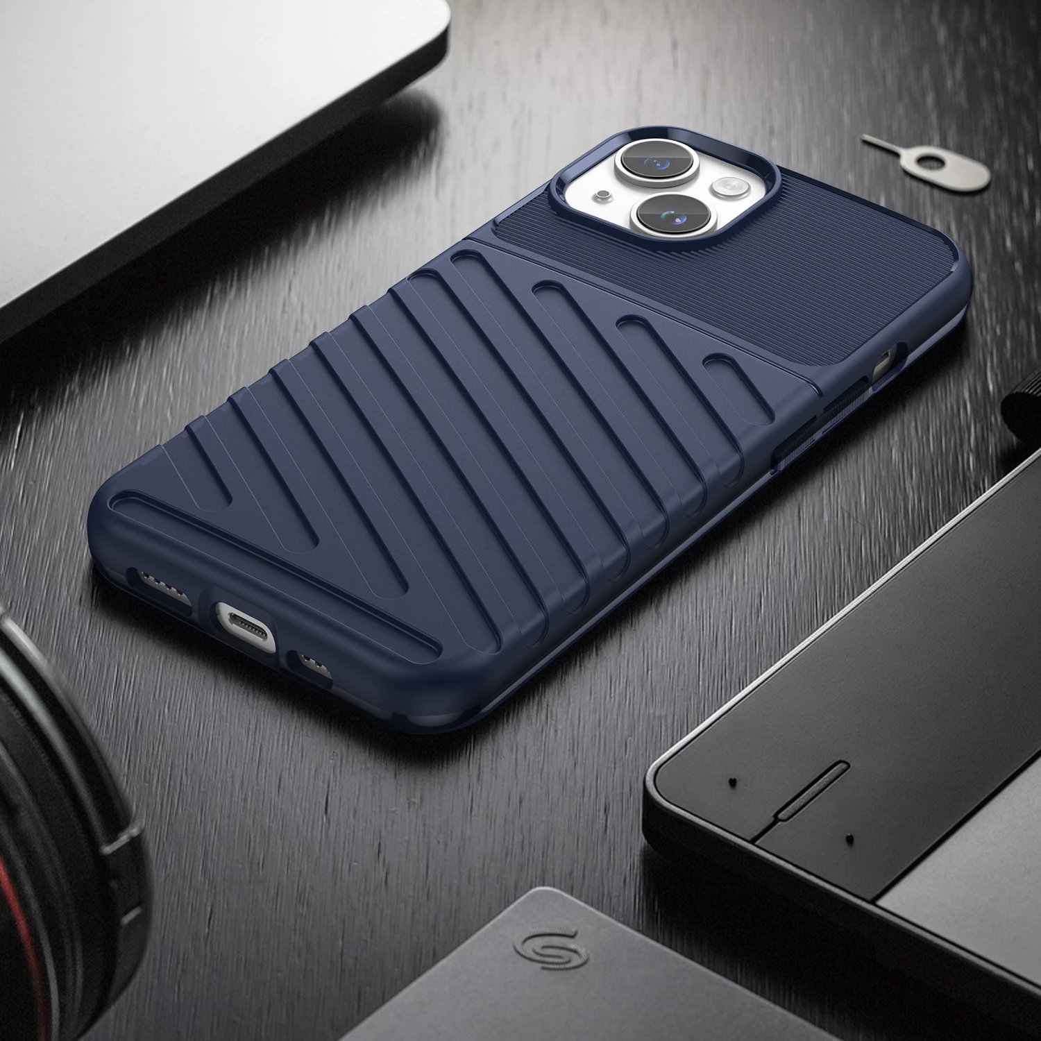 Mbështjellës Hurtel Thunder Case për iPhone 14, i fortë, TPU, kaltër