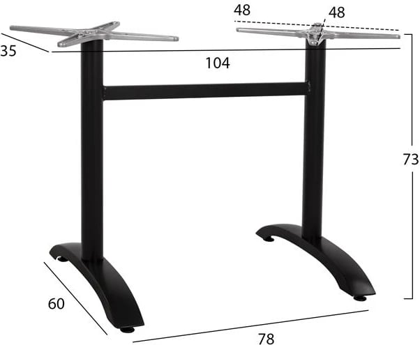 Bazë alumini 2 këmbë FH461.01, ngjyrë e zezë matte, 78x60x73