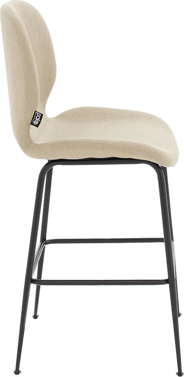 Karrige për bar Impel, këmbë metali të zeza, pëlhurë bezhë