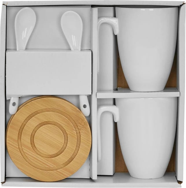 Set filxhanësh Curve 2 copë, porcelan i bardhë, bambu natyrale, 22x22x8cm Set filxhanësh Curve 2 copë, porcelan i bardhë, bambu natyrale, 22x22x8cm