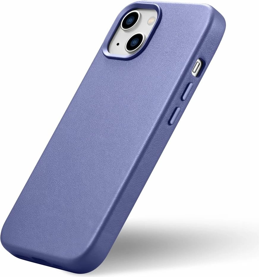 Mbështjellës iCarer për iPhone 14, lëkurë natyrale, MagSafe, vjollcë e çelët