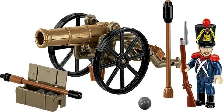 Set blloqe ndërtimi, Cobi Klocki, COBI-20093, 97 elemente, figurë artilerist francez dhe top Gribeauval 12 lb, Napoleonic Wars, set