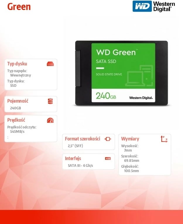 SSD Western Digital Green 240GB, 2.5", SATA III, WDS240G3G0A