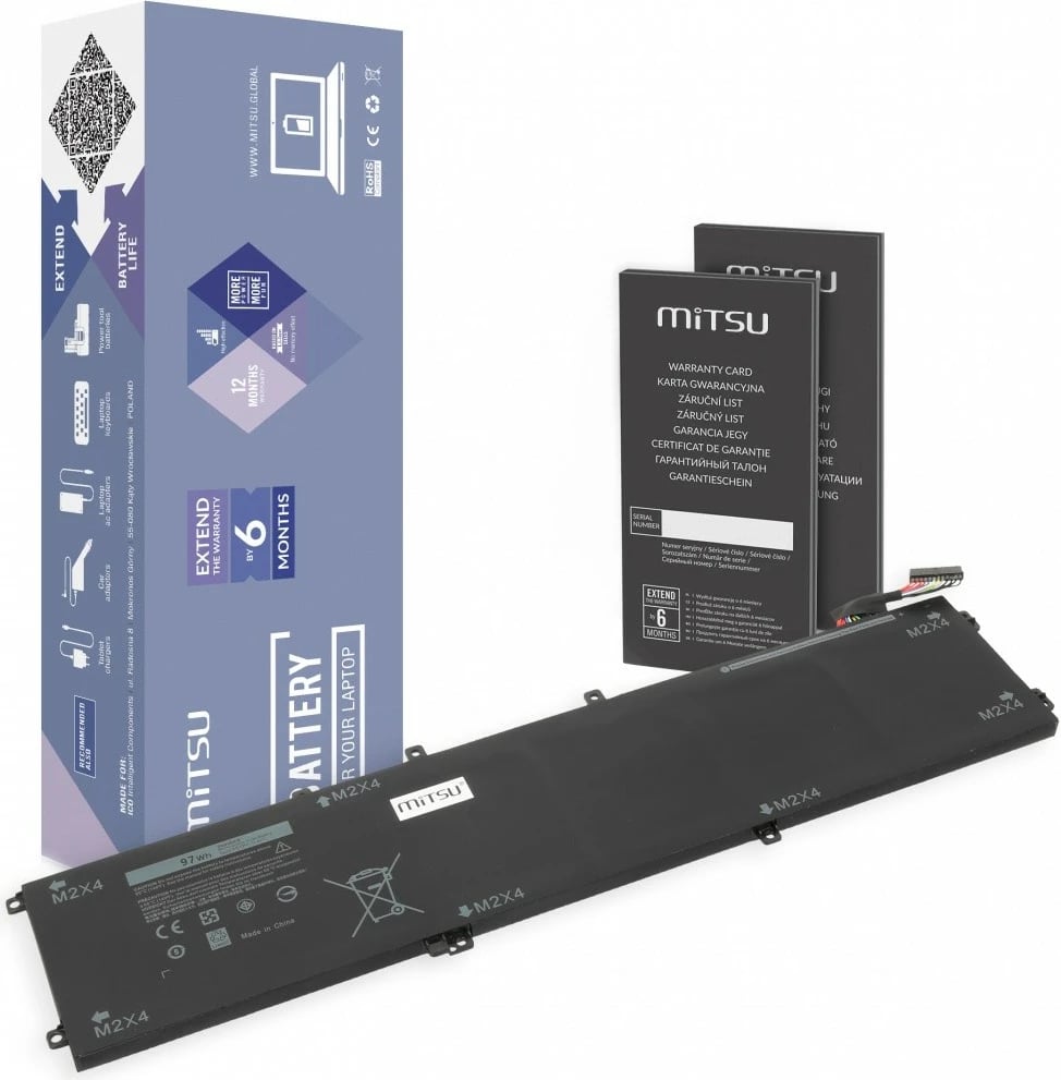 Bateri laptop Mitsu për Dell XPS 15 9550, 6GTPY, 8500 mAh, 11.4V, e zezë