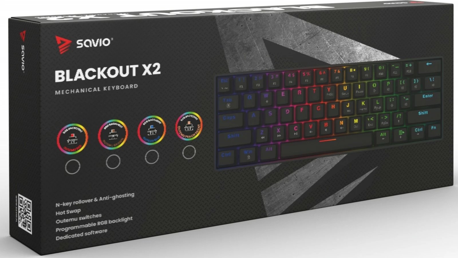 Tastierë mekanike Savio Blackout X2 OUTEMU Brown, 60%, ARGB, Hot Swap, e zezë Tastierë mekanike Savio Blackout X2 OUTEMU Brown, 60%, ARGB, Hot Swap, e zezë