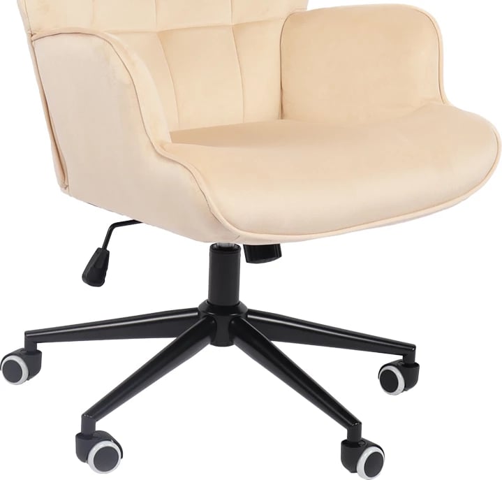 Karrige rrotulluese Lobima, kadife krem, bazë e zezë, 71x68x104cm