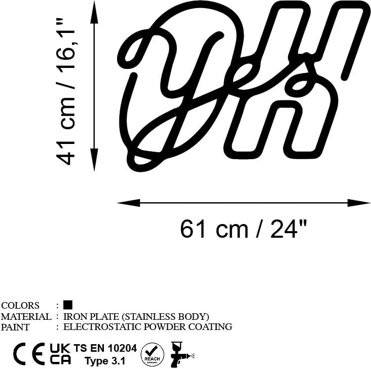 Aksesor dekorativ metalik për mur, Wallity, Oh Yes, ngjyrë e zezë, 61x41cm