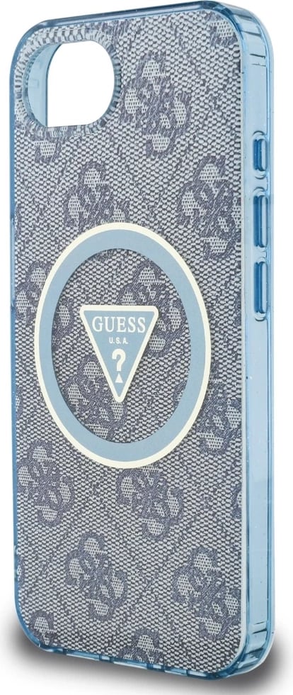 Mbështjellës Guess IML Metal Glitter 4G Circle Triangle MagSafe për iPhone 16e, Blu Mbështjellës Guess IML Metal Glitter 4G Circle Triangle MagSafe për iPhone 16e, Blu