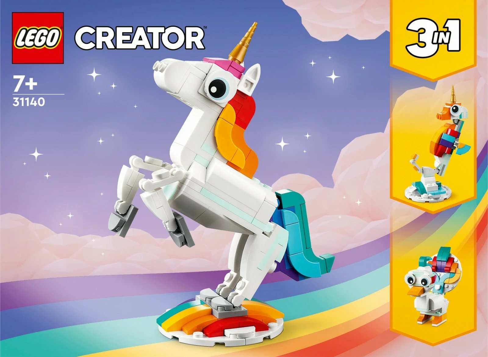 Set LEGO Creator 31140 Magical Unicorn, 145 pjesë, shumëngjyrësh