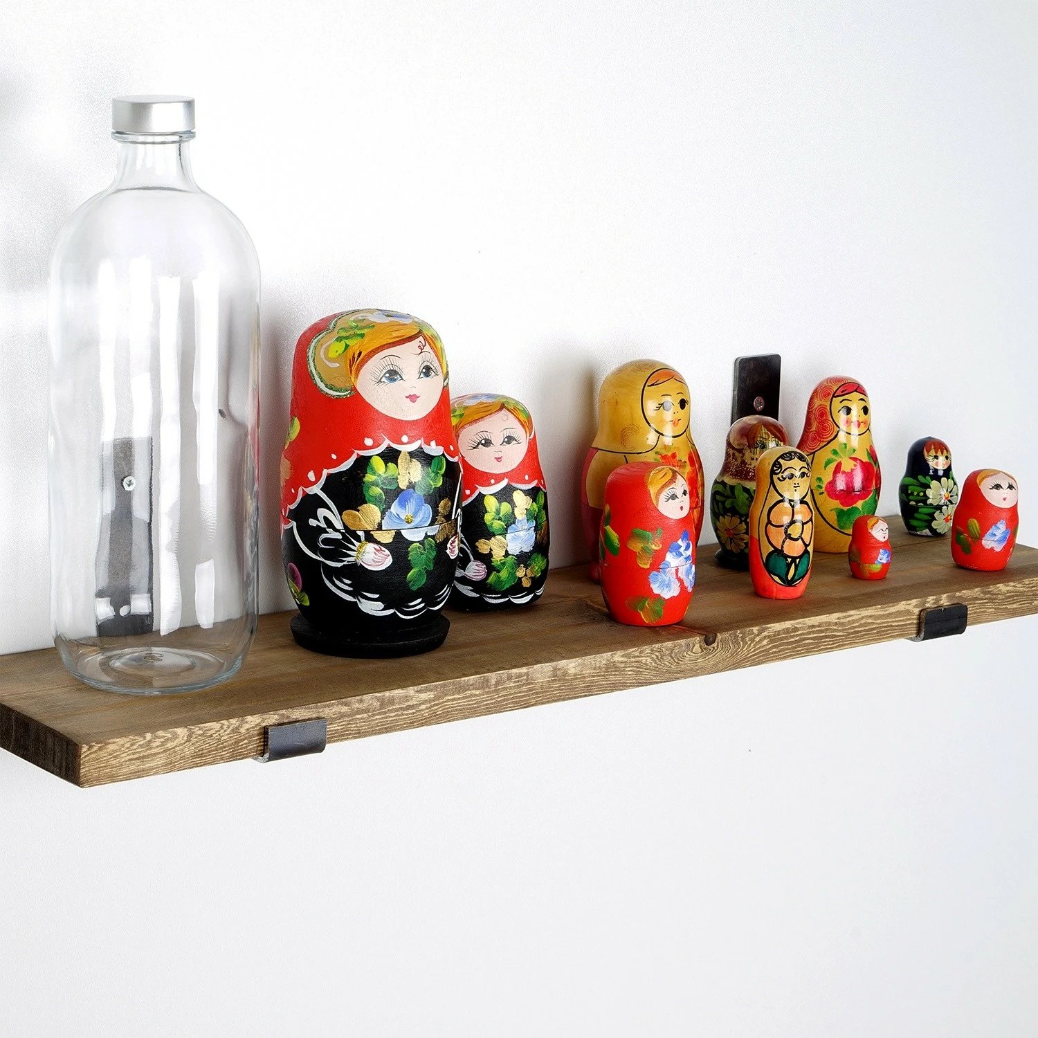 Raft dekorativ prej druri për mur, ngjyrë e zezë dhe arre, Hanah Home, Lam009