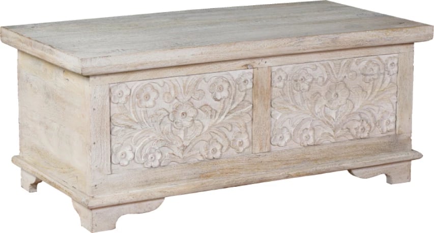 Arkë dekorative prej druri mango, ngjyrë natyrale decape, 80x40x34cm