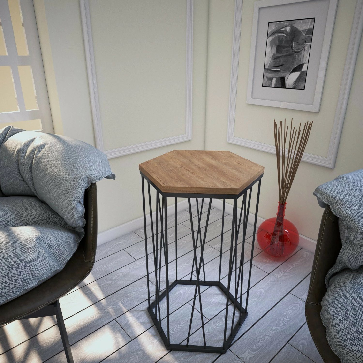 Tavolinë anësore Hanah Home, Cetrus Kafkas, ngjyrë lis i errët dhe e zezë