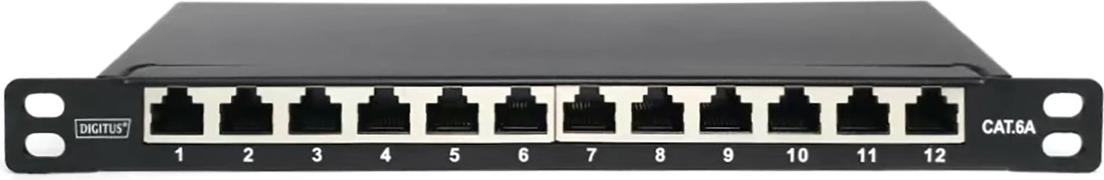Patch panel Digitus Cat6a 12-portë, 10 inç, i zi