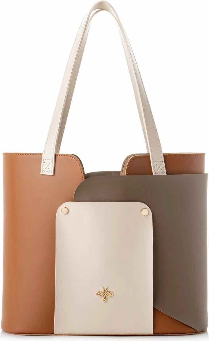 Çantë Tote Lucky Bees, 1292 v2, tan dhe mink