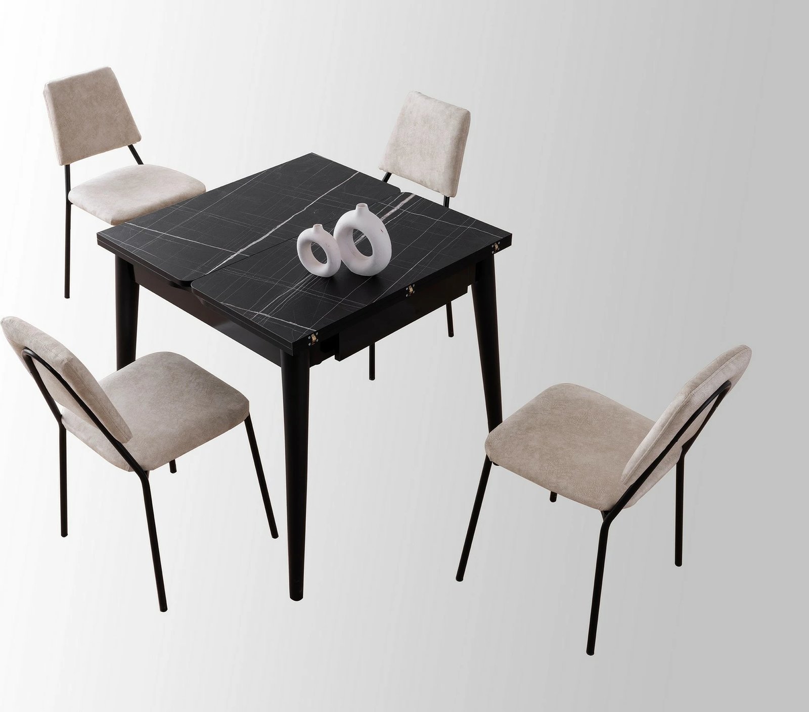 Tavolinë ngrënieje e zgjatshme, ngjyrë mermeri të zi, Skye Decor, Totem - 3041