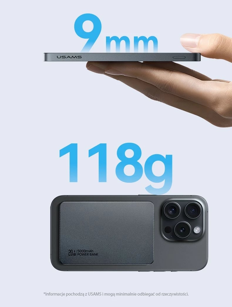 Powerbank USAMS 5000mAh, 20W, MagSafe, i bardhë