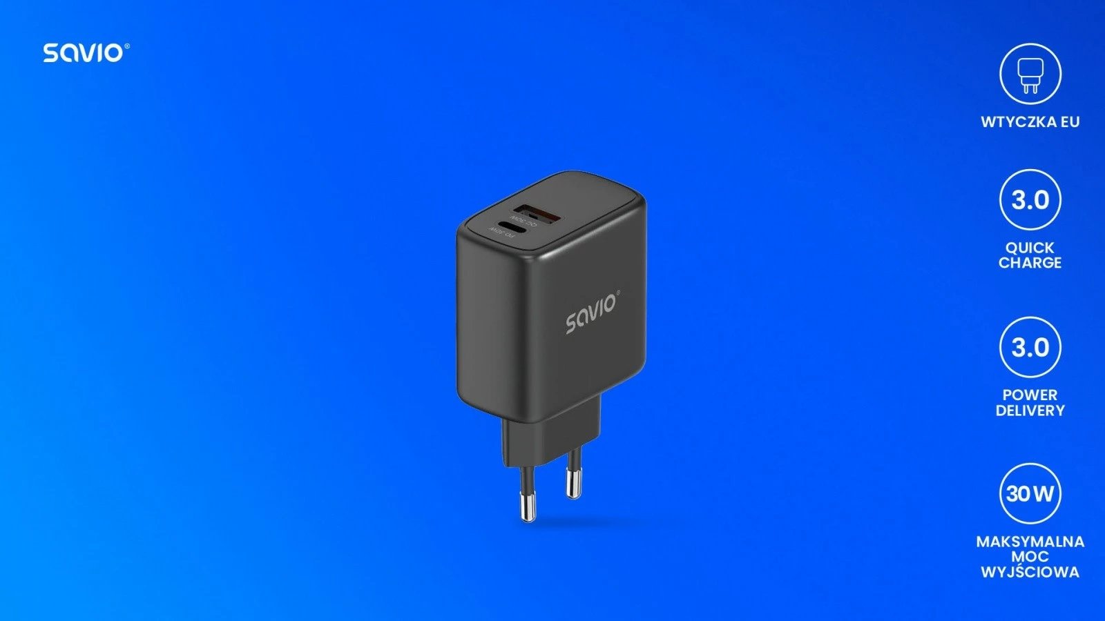 Karikues rrjeti Savio LA-06/B, 30W, Quick Charge 3.0, Power Delivery 3.0, 2 porta, i zi