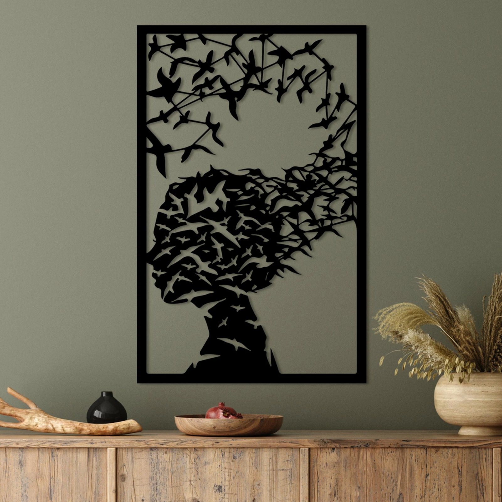 Aksesor muri dekorativ prej metali, Wallity Farfalla-1, ngjyrë e zezë, 45x70cm