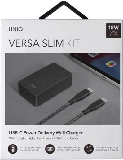 Karikues muri UNIQ Versa Slim LITHOS Collective me USB-C PD 18W dhe kabllo USB-C/USB-C 1.2m, Zi
