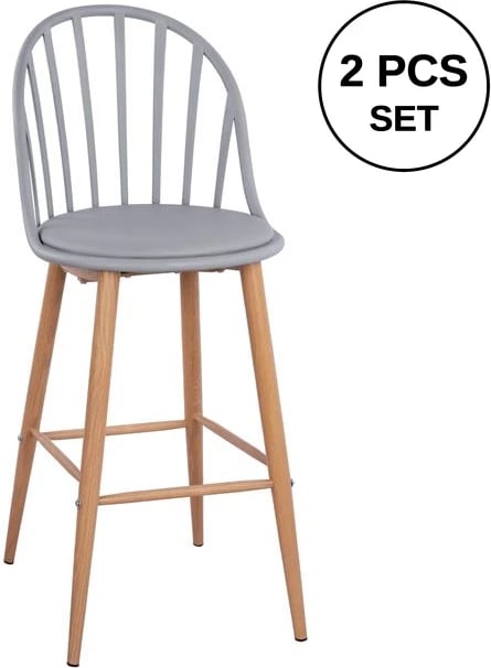 Karrige për bar me këmbë metalike, Alina FH8580.10, ngjyrë gri, 47x57x113 cm, set prej 2 copë