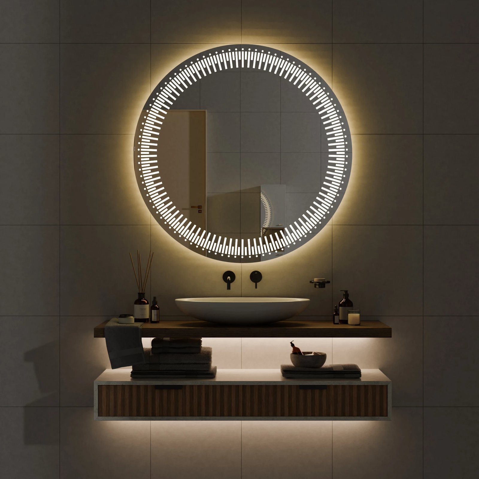 Pasqyre per banjo me LED , Pasqyre rrethore me ndriqim Modeli i