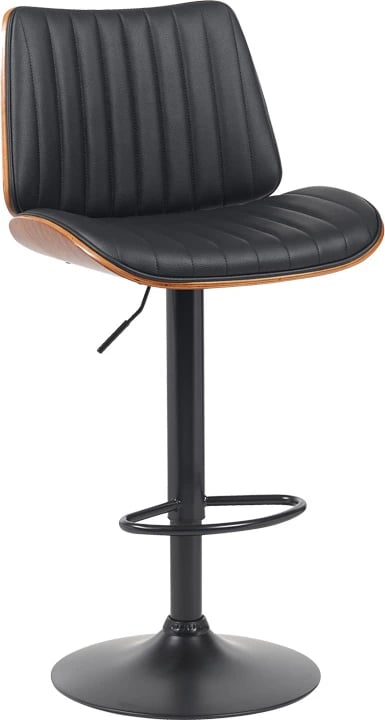 Karrige për bar Amani, lëkurë PU e zezë, bazë e zezë, 50.5x54x87.5-107.5cm