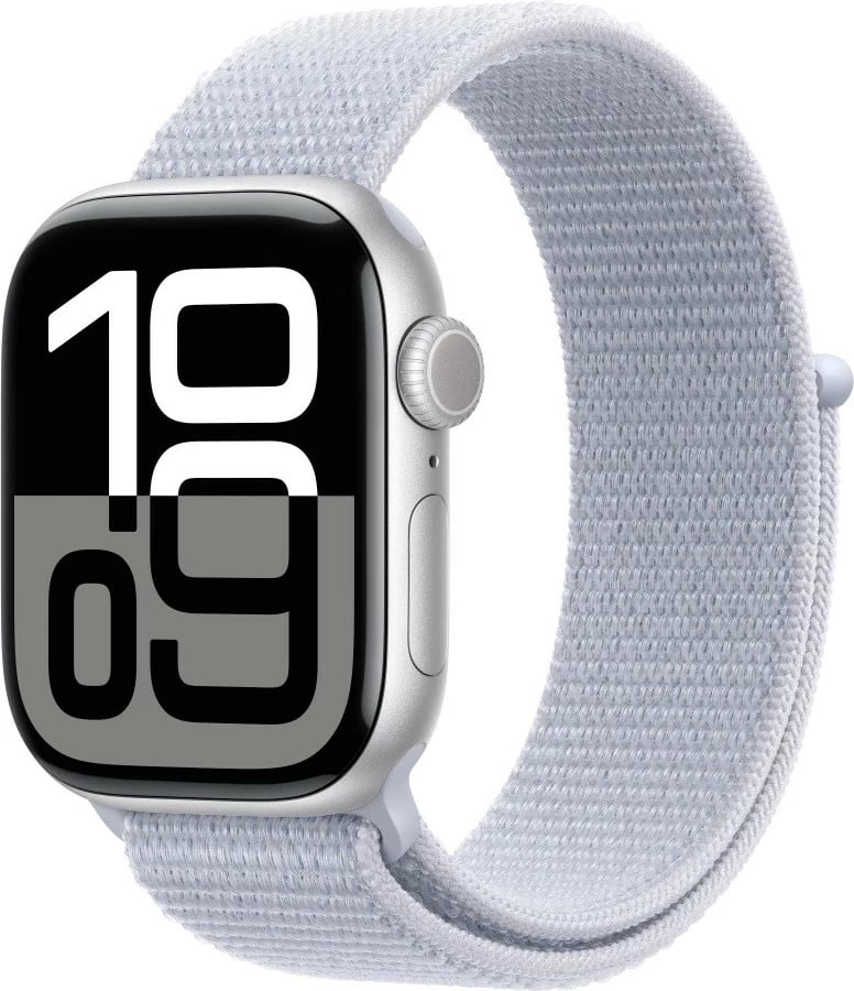Smartwatch Apple Watch Series 10, 42mm, alumini argjendtë, rrip sportiv kaltër e hapur (azure)