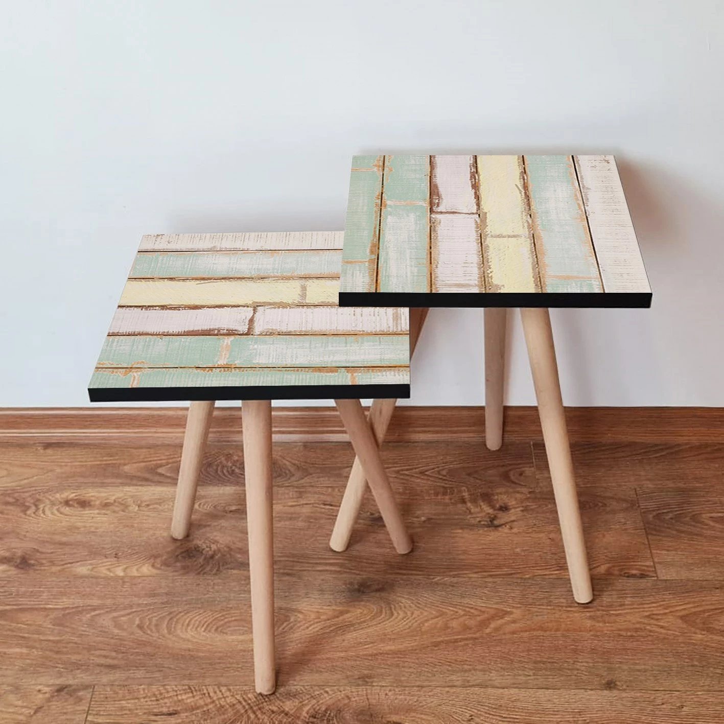 Set tavolinash të vendosshme, ngjyrë e gjelbër, e verdhë dhe e bardhë, Skye Decor, 2Shp117 (2 copë)