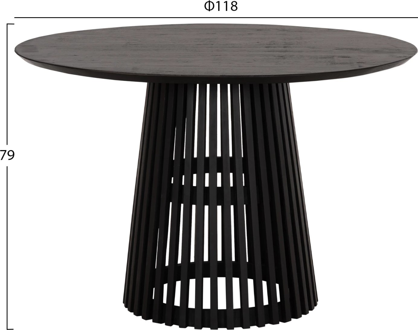 Tavolinë e rrumbullakët për ngrënie, dru Mindi, e zezë, FRANTZ FH9388.02, 118x79cm