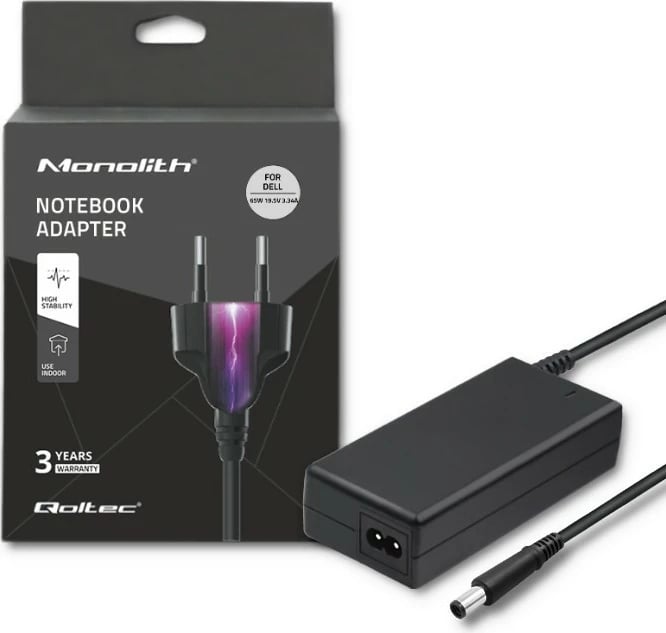 Kasë rryme Qoltec për Dell, 65W, 19.5V, 3.34A, 7.4x5.0mm + pin, e zezë