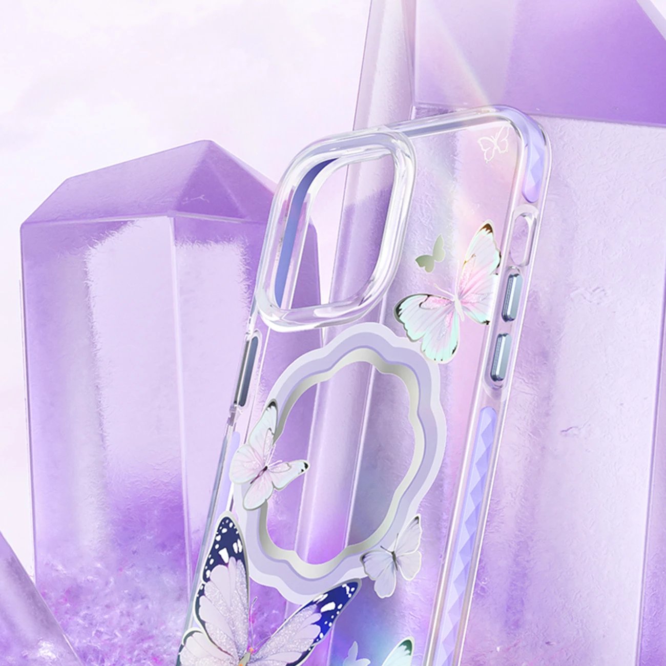 Mbështjellës Kingxbar Butterfly Series për iPhone 14 Plus, MagSafe, Rozë, Transparent