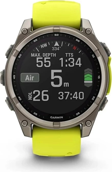 Smartwatch Garmin fenix 8, 47 mm, 32 GB, Titanium, rrip silikoni, e verdhë