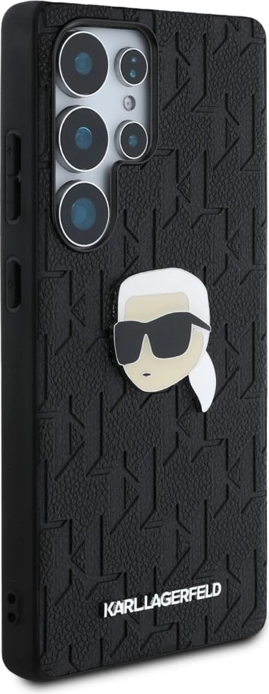 Mbështjellës Karl Lagerfeld Leather Monogram Pin Logo Karl Head për Samsung Galaxy S25 Ultra, Zi