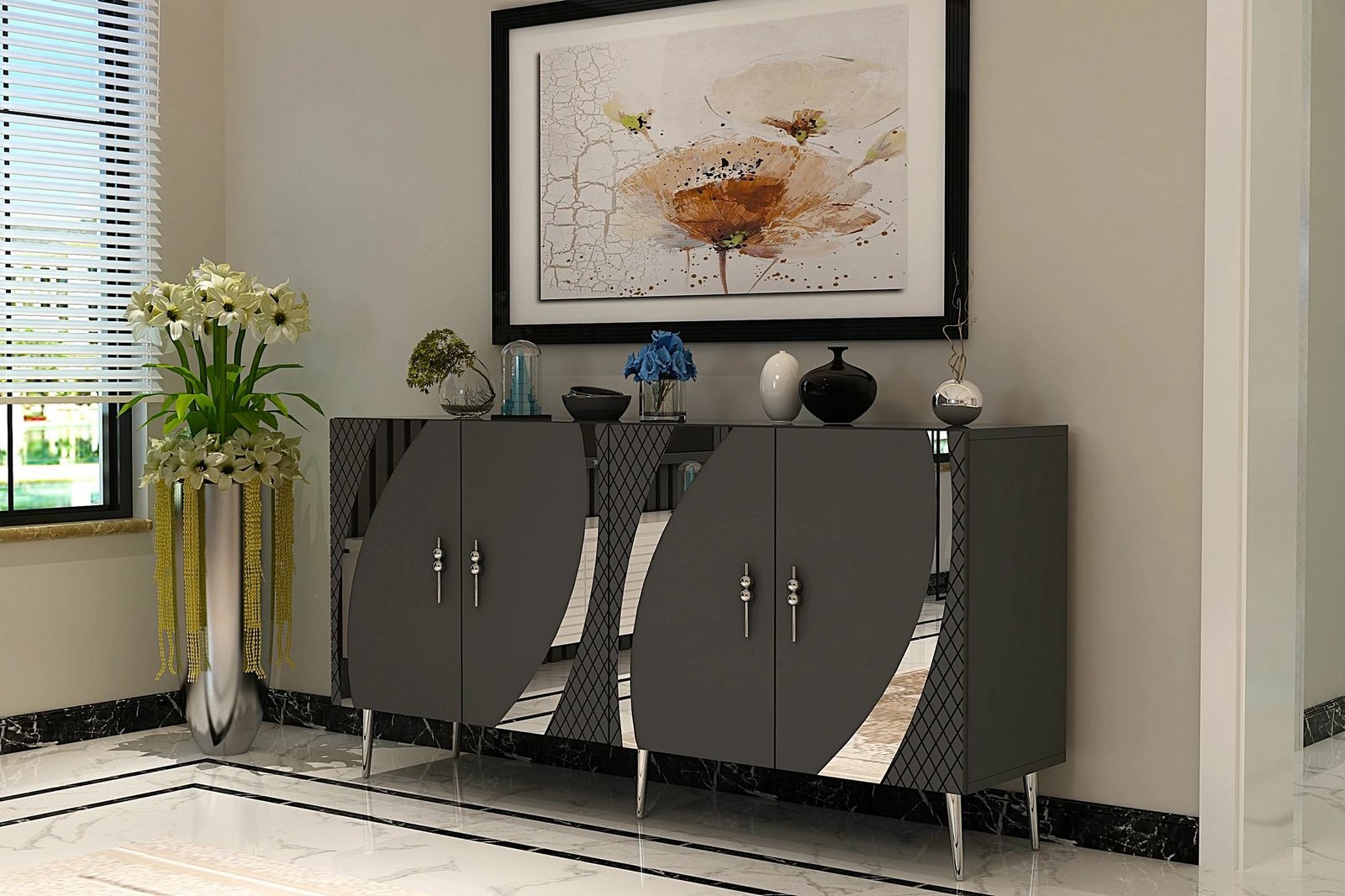 Konsol Skye Decor, ngjyrë antracit dhe argjendi, KB150